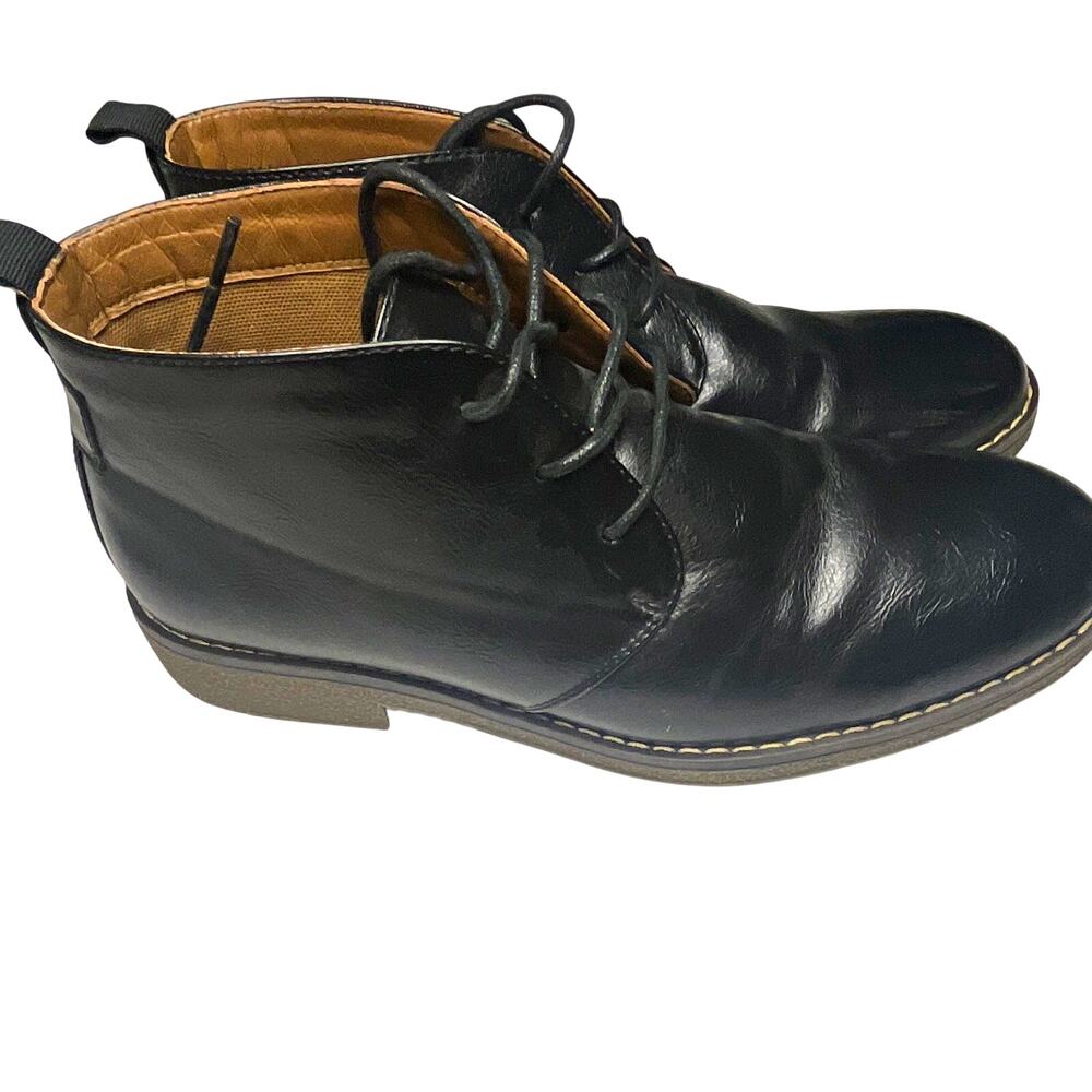 r2 Men's Black Leather Lace-Up Ankle Chukka Boots Round Toe US 9.5 M